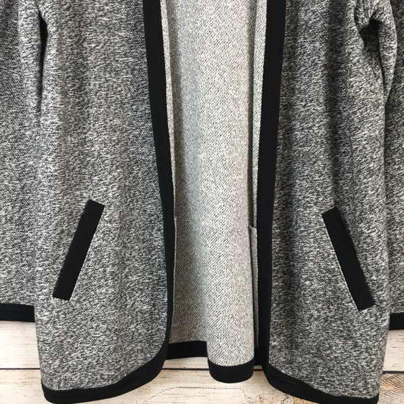 Lands' End Open Front Black & White Marled Cardigan Sweater - Picture 4 of 12